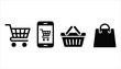 © Creative Tania - Black shopping cart icon smartphone screen shopping basket and shopping bag icons on white background