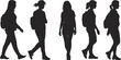 © Rasel - Five black female silhouettes walking and standing with backpacks woman girl