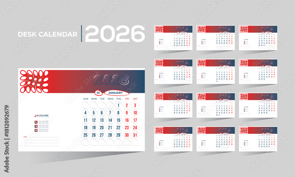 2026 desk vector calendar design Stock Vector | Adobe Stock