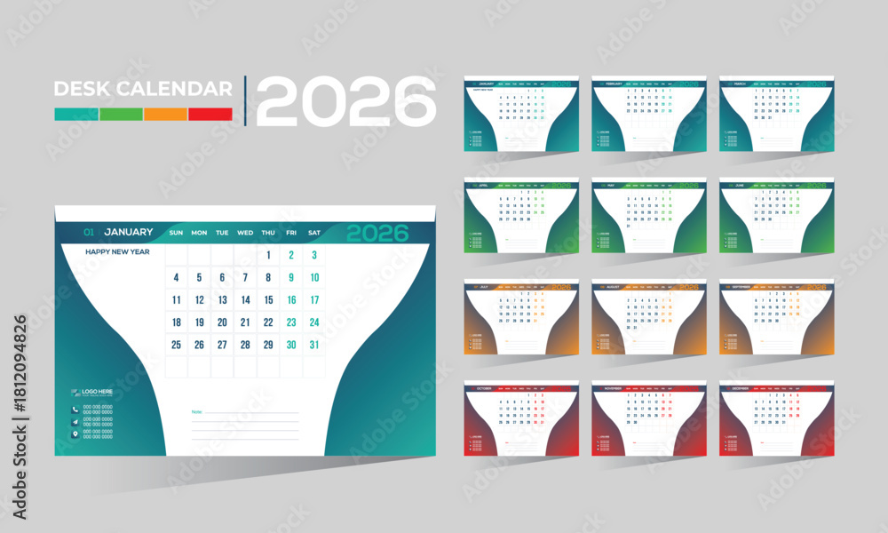 2026 desk vector calendar design Stock Vector | Adobe Stock