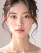 © SoftFlower - 日本人, 超リアル, 若い美しい女性, 顔アップ, 滑らかな肌, ツヤのある肌質, ナチュラルメイク, 柔らかな光, 美容広告風, シネマティック, カメラ目線, 高画質, Japanese, ultra-realistic, young beautiful woman, face close-up, smooth skin, radiant complexion, natural makeup