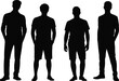 © MDMOKLASUR - Standing figure silhouettes, casual posture, black vector icon, body shape, shorts, pants, anonymous people, outline, design, minimal