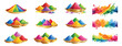 © InkSplash - Vibrant set of Holi powder Gulal bowls and colorful paint splashes.