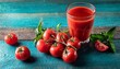 © Derek - fresh tomatoes and a glass of tomato juice on a rustic wooden surface