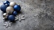 © Julia - Christmas scene with a background that has blue ornaments, pine branches, and a snowy effect