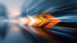 © TensorSpark - Orange chevron arrow moving forward over blurred blue background symbolizing business transformation and growth through speed, direction, innovation and momentum.