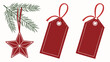 © Aminul - blank red gift tags with pine branches and star holiday labeling design illustration