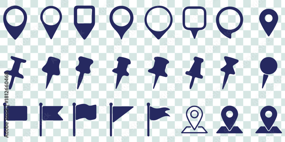 location icon, map pin icons in outline, black, and red styles. for ...