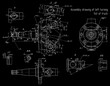 © TKalinovskaya - Assembly drawing of left turning fist of truck.Engineering automotive mechanical blueprint of steel device. Industrial cad scheme on paper sheet. Technology design of machine building industry.