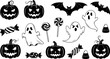© Salma - Spooky halloween icons set featuring pumpkins ghosts bats and candy white background