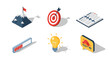 © markusmiller - Isometric icons for achievement and strategy: target, mountain, planner, and more