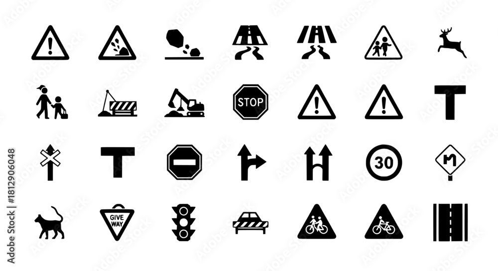 Traffi Safety Icon Traffic and Road Signs Comprehensive Icon Set for Road Safety Stock ...