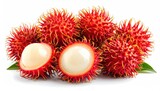 Fresh, vibrant rambutan fruits are arranged in this appealing composition, inviting viewers with their unique look and enticing qualities