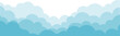 © Ursa - A collection of four stylized cloud silhouette borders in blue and sky-blue shades. Minimal, pastel vector illustration ideal for background, decorative frames, web headers, or children's designs.