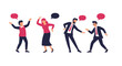 © MDSIRAJUL - Four people in business attire engaged in lively discussion with speech bubbles