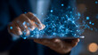 © suldev - Change manager hands holding tablet transformation network connections innovation modernization digital strategy culture progress restructuring processes agility performance adaptation.