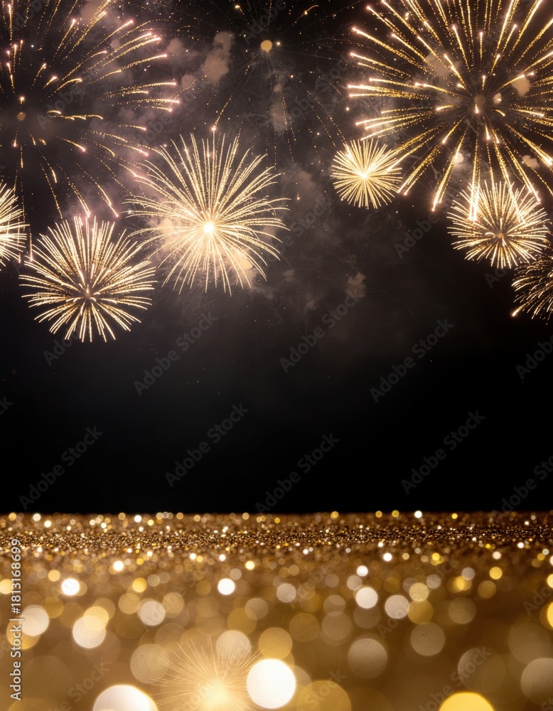 Fireworks background, New Year background with gold fireworks Stock ...