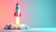 © AP focus - Minimal 3D rocket on a soft gradient background with wide copy space for graphic design