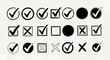 © Samsul - A diverse collection of hand-drawn checkmark and cross icons in various styles, including circles and squares, for design elements.