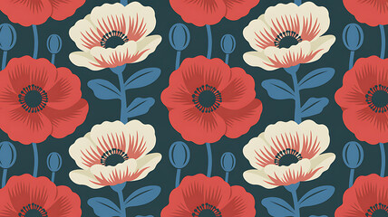 Naklejka na meble Floral Harmony A Seamless Poppy Pattern for Elegant Designs and Creative Projects