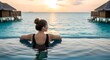 © Pink Zebra - Concept of Rest, Woman Relaxing in Infinity Pool Overlooking Ocean at Sunset, Vacation and Travel Inspiration