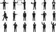 © Kaalia - Silhouettes of businessmen in various poses holding objects and gesturing on a white background