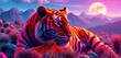 © Teepanun - Vibrant neon-colored tiger with glowing stripes, surreal landscape,  dark,  majestic
