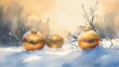 © Igor - Watercolor painting of Christmas balls resting in the snow, soft shadows, gentle golden glow .