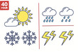 © Shope3 - Weather icons sun cloud rain snowflake lightning bolt and text 40 FOUR Keywords: weather, sun