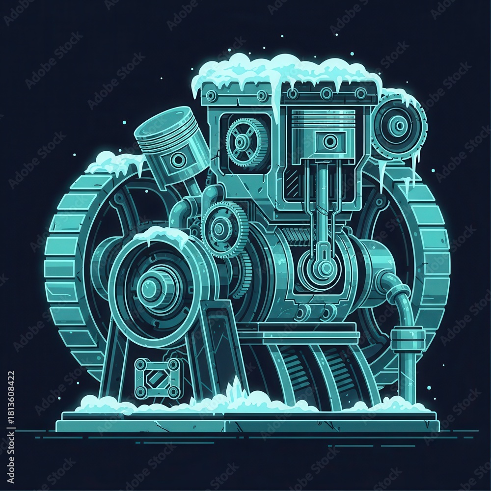 Winter Engine Deviantart Stylized mechanical engine apparatus covered in frost and snow rests on ...