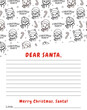 © IrinaCuteLab - Cute Santa Claus letter template with cute kawaii animals, Christmas vector fun coloring page