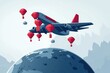 © Premium Illustration - Space id Dropshipping Sustainable aviation Divi crypto Decentralized application Nft lending Mysterium network TestFlight Airmee Welcome pickups A stylized plane flying over globe, dropping parachute