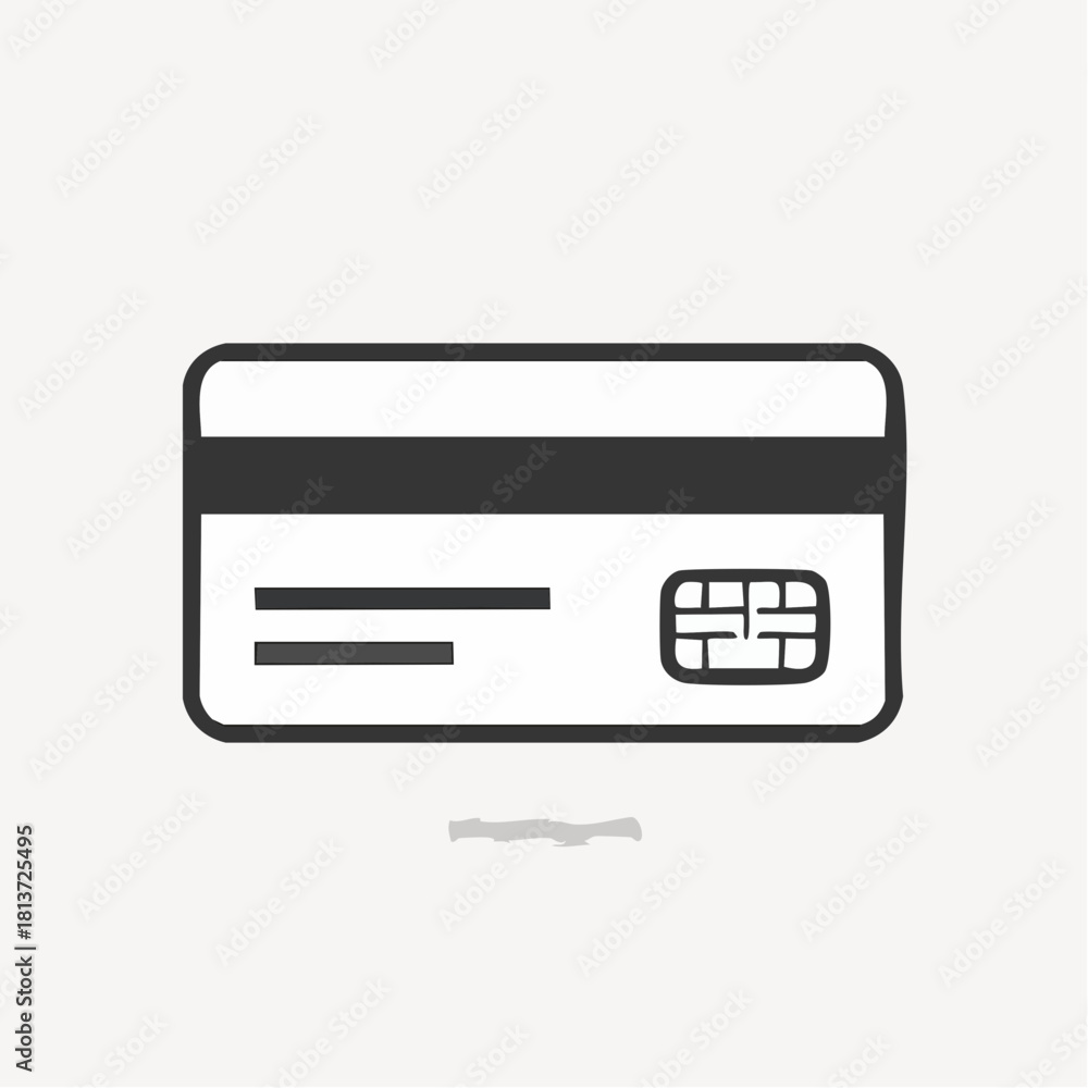 Stylized Outline of a Credit Card with Chip and Magnetic Stripe on Light Gray Background Keywords: credit card, debit card, payment, banking, finance, transaction, money, plastic card, chip