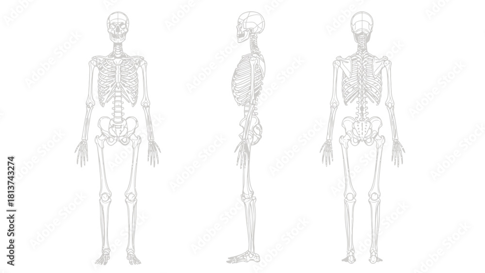 Skeleton Horizontal Human Skeleton Anatomy Vector Illustration: Full Body Views (Anterior ...