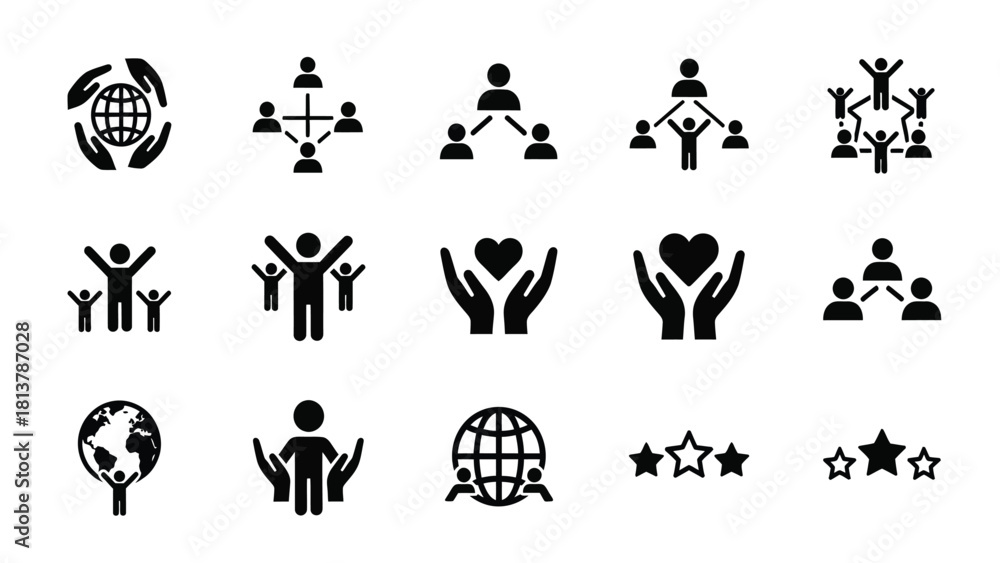 Community Connection and Network Icon Set. Vector glyphs illustrating ...