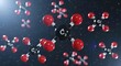 © Chandara - A molecular model of a carbon dioxide molecule, with red and black spheres representing the carbon and oxygen atoms, respectively, and a central black sphere representing the carbon atom.