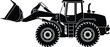 © UMME - Heavy construction tractor silhouette with large wheels and front loader bucket design perfect for industrial equipment, engineering projects, machinery graphics, vector illustration