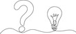 © Nargis - Continuous Line Drawing of Question Mark and Lightbulb Idea. continuous line drawing. one line Icon drawing with white background