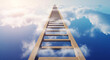 © Sulastri - Wooden ladder reaching into the sky, climbing towards the clouds and sunlight