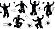© GMZ - Silhouettes of jumping people with stars around energetic movement vector illustration