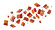 © Gigih - A Scrumptious Array: Crispy Bacon Bits Cascade Against a Pristine White Canvas backdrop showing their delicious nature and inviting aroma creating a