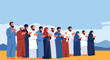 © meeblues - Pilgrims performing Wuquf at Arafat, raising hands in prayer on Hajj day. Ideal for Islamic education, pilgrimage themes, spirituality visuals, and worship illustrations