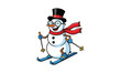 © Rani - Cute snowman skiing with hat and scarf cartoon character illustration