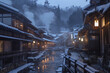 ©  wata _Japan - 雪の積もる温泉街の夜景