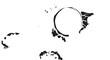 © Haida Pixel - Abstract black and white circular shapes with splatter fragments and partial rings.