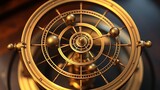 orrery. Orrery mechanism with planets orbiting a central star, a brass astronomical instrument model. STEM education sheets, lab safety posters, designed for biotech research communications.