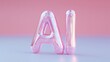 © World of AI - Futuristic liquid chrome lettering of the word AI, showcasing a glossy pink finish, reflecting light beautifully, creating a modern and innovative visual concept with copy space