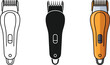 © Taiwo - Electric hair clippers grooming tool for cutting and trimming hair vector illustration icons, silhouette