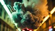 © Barson - Dramatic smoke cloud illuminated by neon urban lights at night
