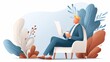 © DesignSells - A businessman reading a document while sitting in a modern chair surrounded by colorful foliage.
